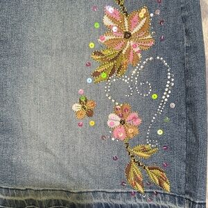 Angels Blue Denim Skirt with Floral Embroidery